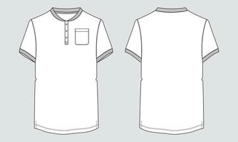 t-shirt à manches courtes avec poche mode technique croquis plat modèle d'illustration vectorielle vues avant et arrière. vecteur