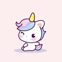 illustration de licorne mignonne licorne kawaii chibi style de dessin vectoriel dessin animé licorne