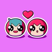 mignon chibi coeur couple amoureux valentine kawaii illustration pour la saint valentin vecteur