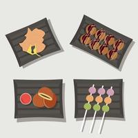 cuisine nationale japonaise. illustration vectorielle de mochi, doroyaki et takoyaki. vecteur