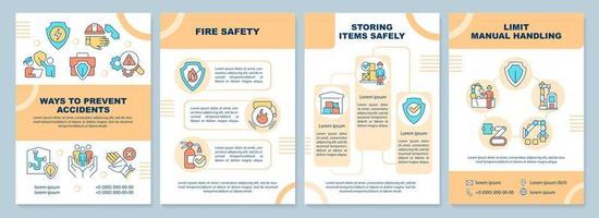 modèle de brochure sur les moyens de prévenir les accidents. zone de travail sécurisée. conception de dépliant avec des icônes linéaires. 4 mises en page vectorielles modifiables pour la présentation, les rapports annuels vecteur
