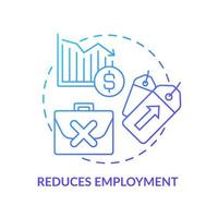 réduit l'icône de concept de gradient bleu d'emploi. corrélation économique. effet négatif de l'illustration de la ligne mince de l'idée abstraite de l'inflation. dessin de contour isolé vecteur