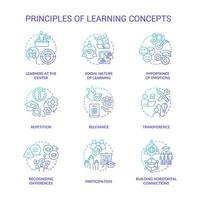 principes d'apprentissage du jeu d'icônes de concept de gradient bleu. environnement sain. idée d'acquisition de connaissances illustrations en couleur de ligne mince. symboles isolés vecteur