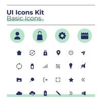 kit d'icônes d'interface utilisateur de base. ensemble de symboles vectoriels de glyphe de paramètres. télécharger le fichier sur le cloud avec wi fi. options de boutons d'application mobile dans le pack de cercles verts. collection d'éléments de conception web vecteur