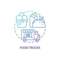 icône de concept de gradient bleu de camions de nourriture. illustration de fine ligne d'idée abstraite de type restaurant. véhicule pour cuisiner et vendre des collations. dessin de contour isolé vecteur
