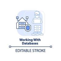 travailler avec l'icône de concept bleu clair de bases de données. gestion de données. compétences en programmation idée abstraite illustration en ligne mince. dessin de contour isolé. trait modifiable vecteur
