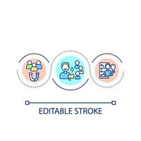 promotion de l'icône de concept de boucle de produit et de service. stratégie commerciale numérique. atteindre les clients idée abstraite illustration de la ligne mince. dessin de contour isolé. trait modifiable vecteur