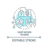 limiter l'accès à l'icône de concept turquoise de données. gérer l'illustration de la ligne mince de l'idée abstraite de l'identité numérique du client. dessin de contour isolé. trait modifiable vecteur