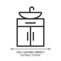 icône linéaire parfaite de pixel de lavabo. lavabo en céramique. bassin avec meuble. magasin de meubles contemporains. illustration de la ligne mince. symbole de contour. dessin de contour vectoriel. trait modifiable vecteur