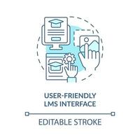 icône de concept bleu d'interface lms conviviale. système de gestion de l'apprentissage fonctionnalité idée abstraite illustration en ligne mince. dessin de contour isolé. trait modifiable vecteur