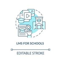 système de gestion de l'apprentissage pour l'icône de concept bleu scolaire. option de déploiement lms idée abstraite illustration en ligne mince. dessin de contour isolé. trait modifiable vecteur