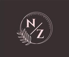 modèle de logos de monogramme de mariage lettre initiales nz, modèles minimalistes et floraux modernes dessinés à la main pour cartes d'invitation, réservez la date, identité élégante. vecteur