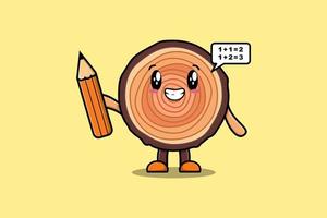 tronc de bois dessin animé mignon étudiant intelligent avec un crayon vecteur