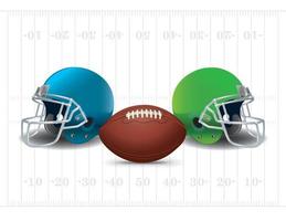 ballon de football américain et illustration de fond de champ de casques vecteur