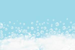 mousse bleue de bain isolée sur fond clair. shampooing bulles texture.shampoo et bain mousse illustration vectorielle. vecteur