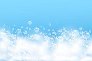 mousse bleue de bain isolée sur fond clair. shampooing bulles texture.shampoo et bain mousse illustration vectorielle. vecteur