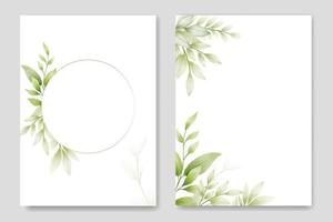 carte d'invitation de mariage avec aquarelle de feuilles vertes vecteur