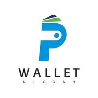 modèle de conception de logo de portefeuille lettre p, icône de paiement vecteur