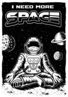 affiche sur le thème de l'espace vintage avec illustration astronaute de méditation sur une lune. vecteur