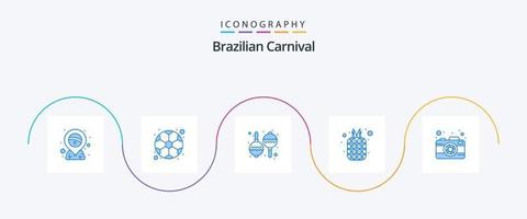 pack d'icônes bleu carnaval brésilien 5, y compris la photographie. ananas. instrument. Naturel. fruit vecteur