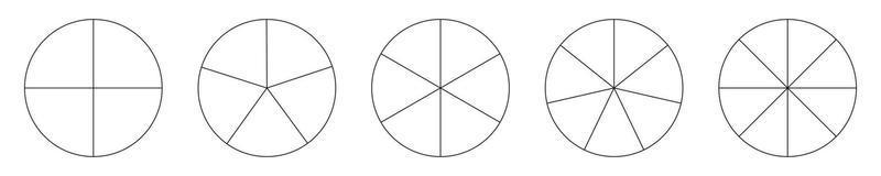 icône de tranche de segment. modèle de graphique à secteurs. cercle section graphique dessin au trait. Infographie de 4, 5, 6, 7, 8 segments. pièces de cercle de diagramme. élément géométrique. vecteur