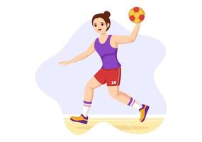 illustration de handball d'un joueur touchant le ballon avec sa main et marquant un but dans un modèle de dessin à la main de dessin animé plat de compétition sportive vecteur