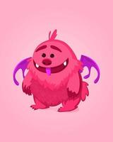 monstre de dessin animé heureux avec des ailes violettes. illustration vectorielle isolée colorée pour toute utilisation. vecteur