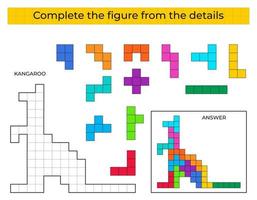 jeu de puzzle avec kangourou. détails colorés pour les enfants. figure complète. jeu éducatif pour les enfants, activité de feuille de calcul préscolaire. puzzle. illustration vectorielle. vecteur