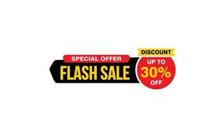 Offre de vente flash de 30 %, dédouanement, mise en page de bannière de promotion avec style d'autocollant. vecteur