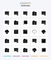 pack d'icônes noir uni multimédia créatif 25 glyphes tel que sélectionné. Achevée. synchroniser. Montagne. Télécharger vecteur