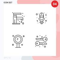 ligne d'interface mobile ensemble de 4 pictogrammes d'éléments de conception vectoriels modifiables de miroir d'enregistrement de robinet de beauté de salle de bain vecteur
