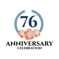 Logo du 76e anniversaire avec couronne de rose et de laurier, modèle vectoriel pour la célébration d'anniversaire.