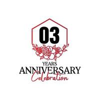 logo anniversaire 03 ans, célébration de conception vectorielle anniversaire luxueux vecteur