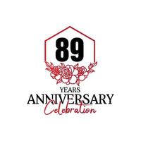 Logo d'anniversaire de 89 ans, célébration de conception de vecteur d'anniversaire luxueux