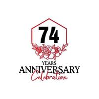 Logo d'anniversaire de 74 ans, célébration de conception de vecteur d'anniversaire luxueux