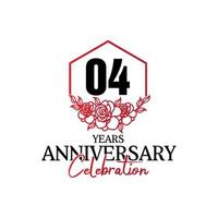 logo d'anniversaire de 04 ans, célébration de conception de vecteur d'anniversaire luxueux