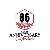 Logo d'anniversaire de 86 ans, célébration de conception de vecteur d'anniversaire luxueux