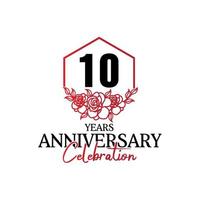 Logo d'anniversaire de 10 ans, célébration de conception de vecteur d'anniversaire luxueux