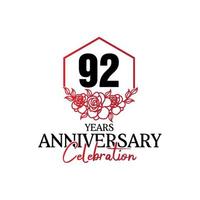 Logo du 92e anniversaire, célébration de la conception de vecteur d'anniversaire luxueux