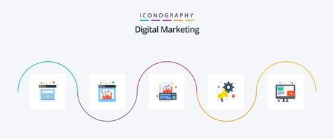 pack d'icônes plat 5 de marketing numérique, y compris les blogs. Les paramètres. Les données. mégaphone. La publicité vecteur