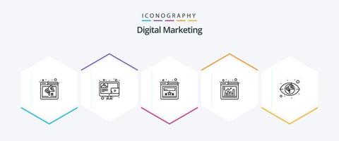 pack d'icônes de 25 lignes de marketing numérique, y compris le marketing. graphique. écran. le navigateur. la fenêtre vecteur