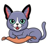 dessin animé mignon chat bleu russe sur l'oreiller vecteur