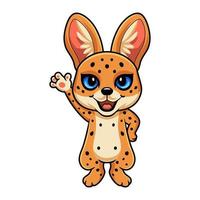 dessin animé mignon chat serval agitant la main vecteur