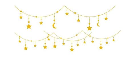 étoiles suspendues. éléments décoratifs de lune et d'étoile pour le nouvel an, noël ou une fête d'anniversaire. illustration vectorielle vecteur