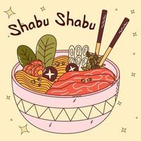 cuisine japonaise traditionnelle. shabu shabu asiatique. illustration vectorielle vecteur