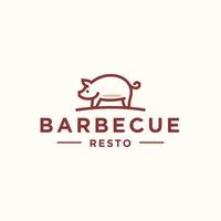 mascotte de logo de cochon de barbecue et ligne d'icône ou illustration de stock de vecteur de modèle de dessin animé. création de logo de porcelet barbecue