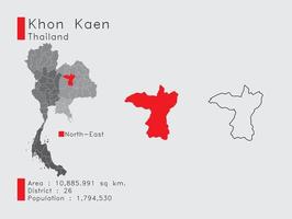 position de khon kaen en thaïlande un ensemble d'éléments infographiques pour la province. et la population et le contour du district de la région. vecteur avec fond gris.