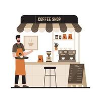 illustration vectorielle de café de rue avec barista faisant du café vecteur