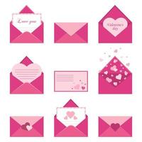 un ensemble d'enveloppes avec des messages d'amour. illustration sur le thème de la saint-valentin pour la décoration. illustration vectorielle. vecteur