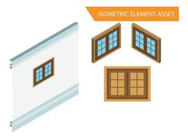 vecteur de fenêtre en bois isométrique sur fond blanc isolé, adapté à l'actif de jeu et à d'autres actifs graphiques